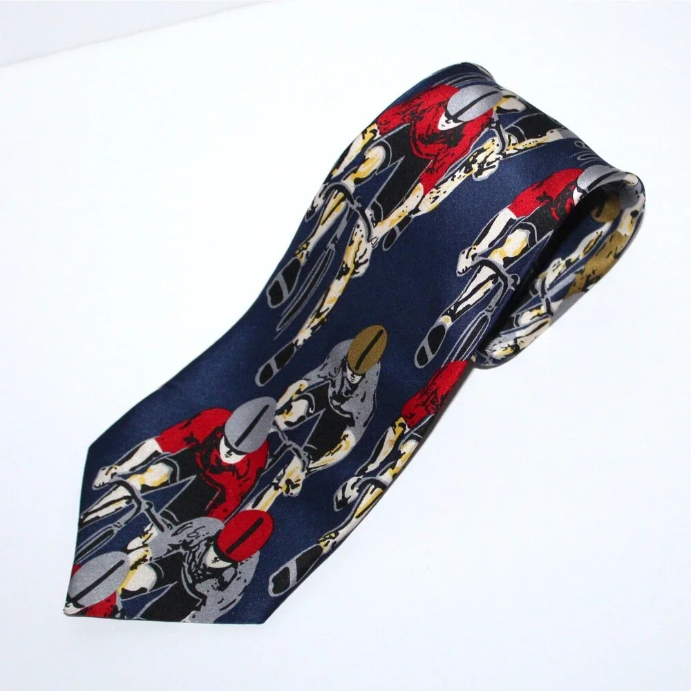 ExerStuff Vintage Necktie blue Cyclists bicycle Silk